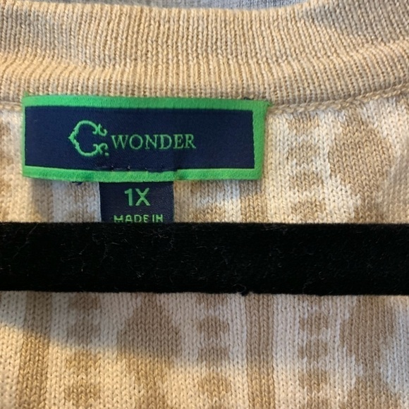 𝅺WOMENS 1x C. Wonder creme and tan heavyweight long cardigan - Picture 3 of 4